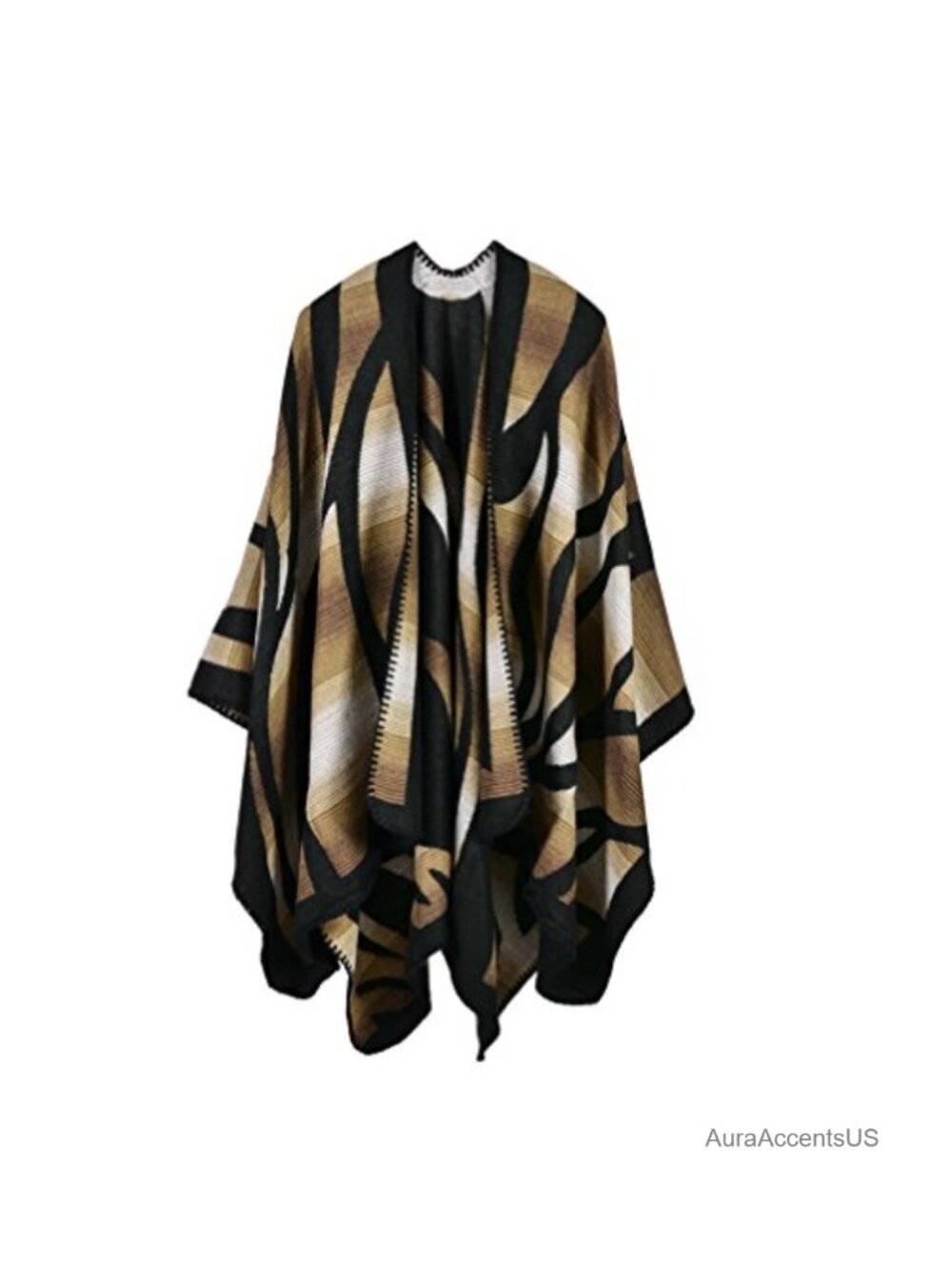 Reversible Plaid Poncho Cape Shawl Cardigan Cozy Winter Wrap